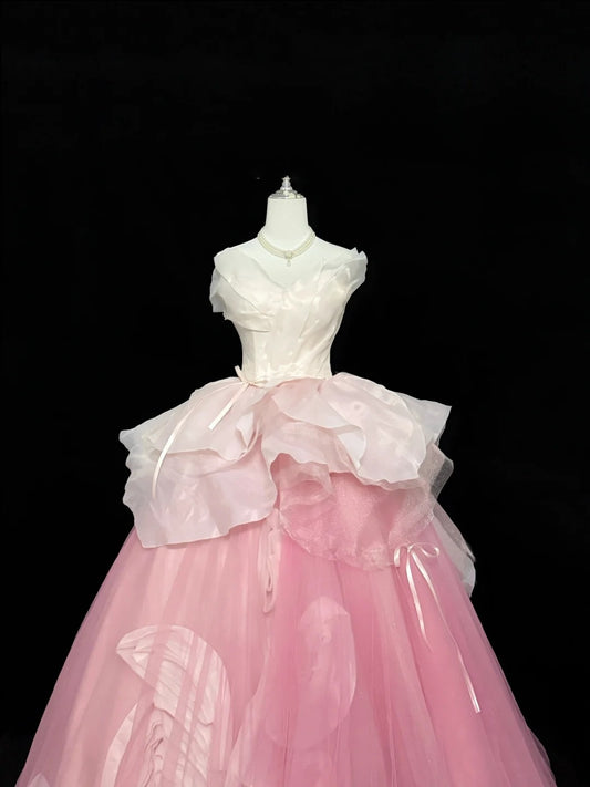 Sweet 15 Quinceanera Dress Ball Gown Sweetheart Pink With Flowers Tulle 15th Birthday Gown RC0269