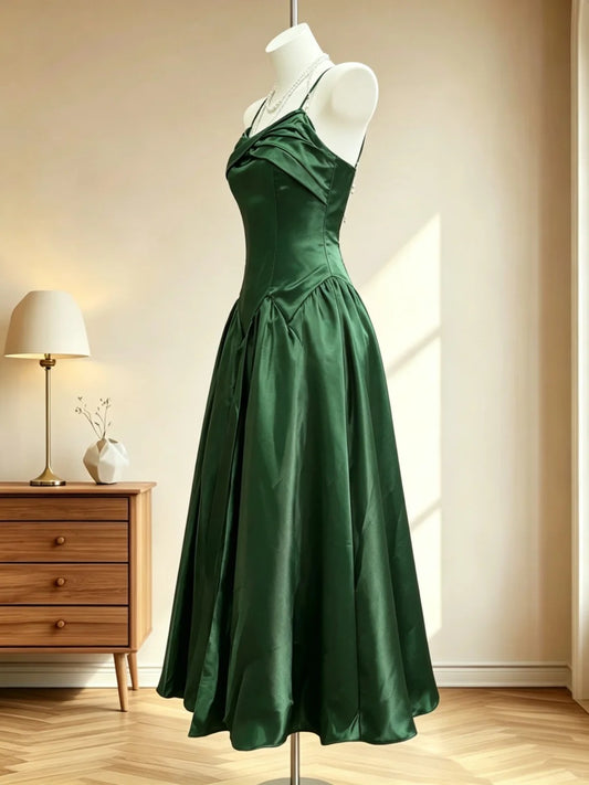 Simple Prom Dresses A line Spaghetti Strap Dark Green Sleeveless Evening Formal Dress RB3070