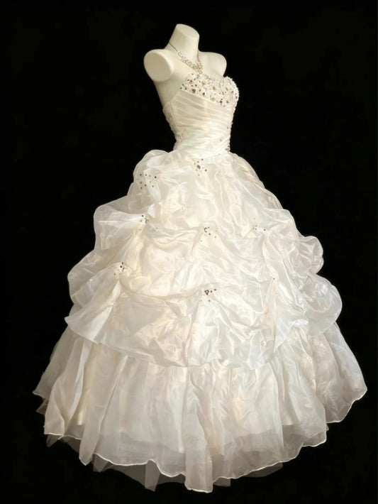 Feen-Quitten-Kleid Ballkleid Herzförmig Weiß Gestuft Sweet 16 Quinceanera Kleider 15 Vestidos De Fiesta N4484