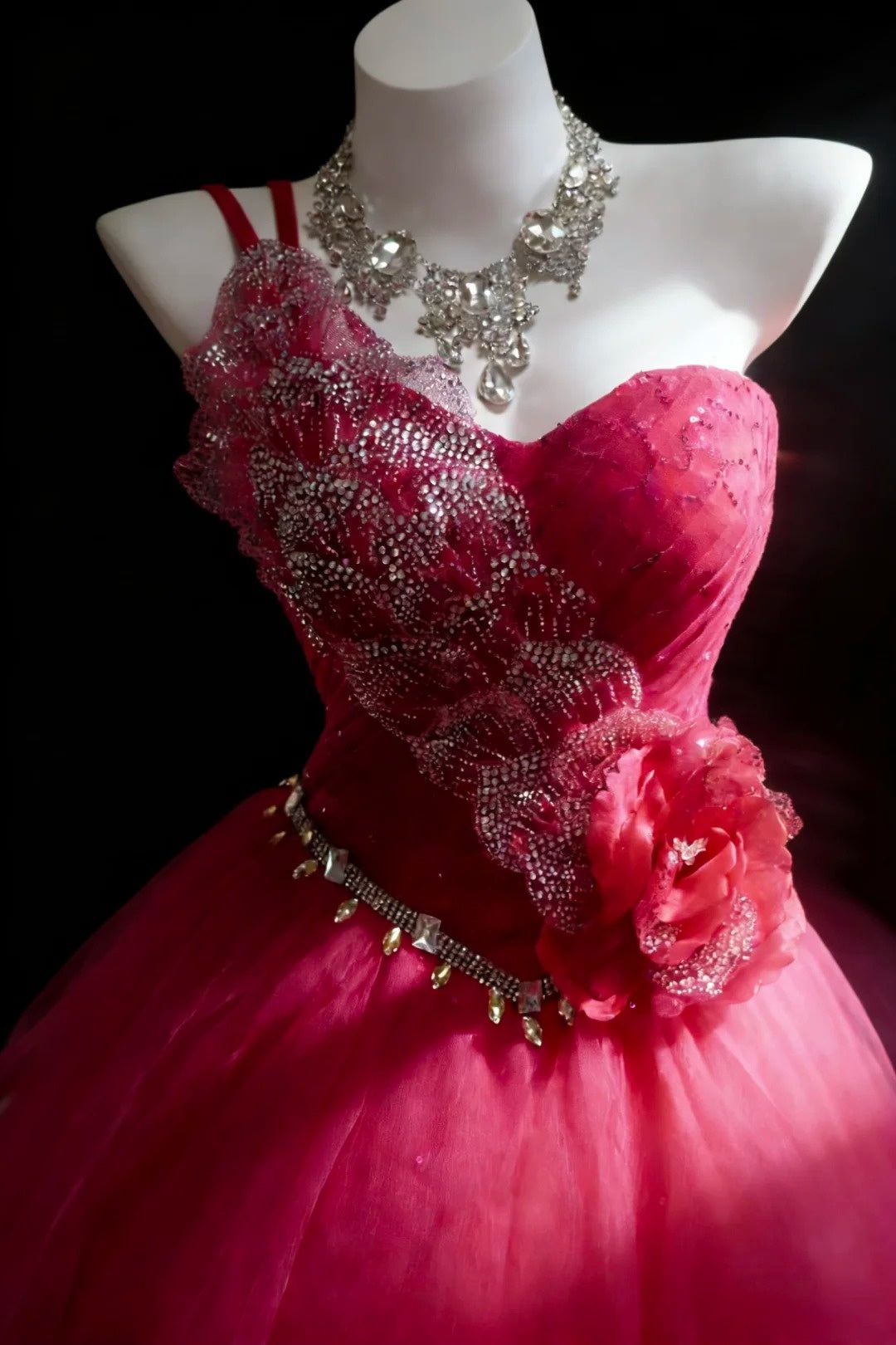 Belles robes de bal pour le bal, robe de bal asymétrique, tulle rose vif avec perles, robe de soirée longue N2955