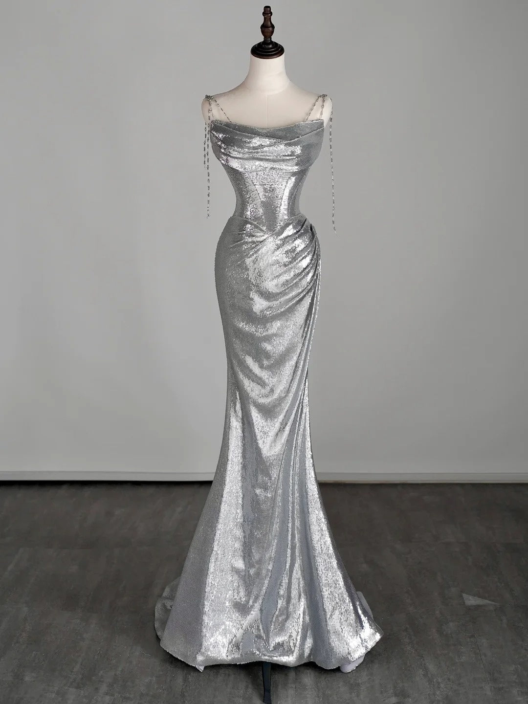 Sexy Mermaid Strapless Silver Sequined Long Prom Dress Inspiration Party Senior Dance Prom Dresses RB1251