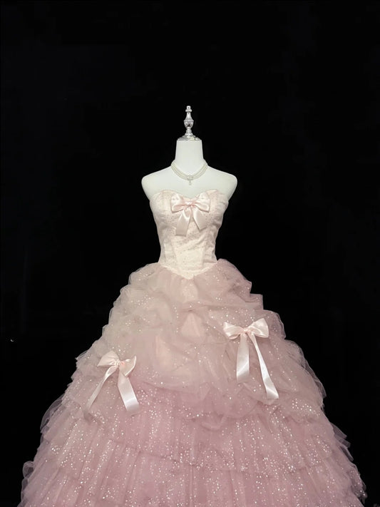Sweet 16 Dresses Long Ball Gown Sweet Sixteen Long Birthday Dress Sweetheart Blush Pink Tulle Formal Gown RC0290