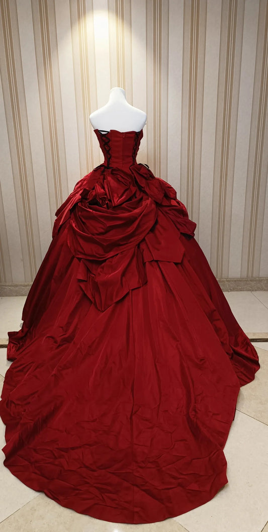 Prinzessin Ballkleid Trägerlos Roter Satin Mit Applikationen Sweet 16 Kleider Quinceanera Kleid N4193