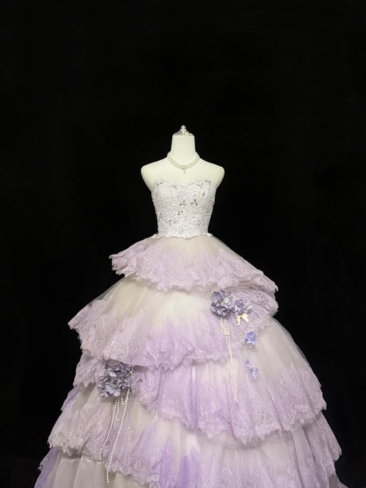 Sweet 16 Dresses Long Ball Gown Sweetheart Lilac With Lace Sweet Sixteen Birthday Gown RC0293