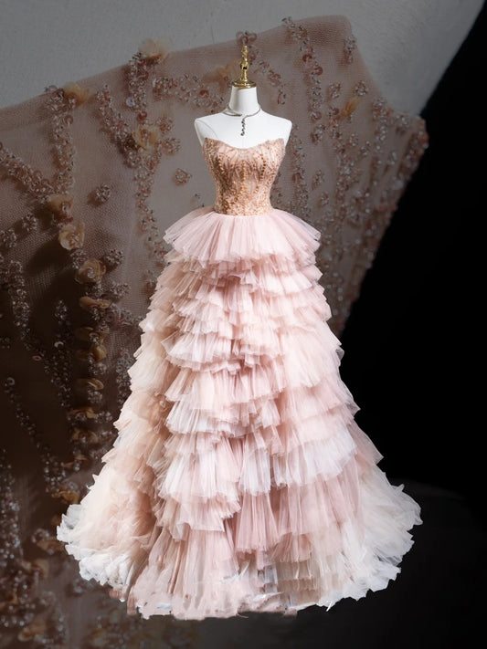 Beautiful Pink Ball Gowns Strapless Satin Tulle Party Dresses Prom Dresses Impress Sweet 16 Formal Dress N296