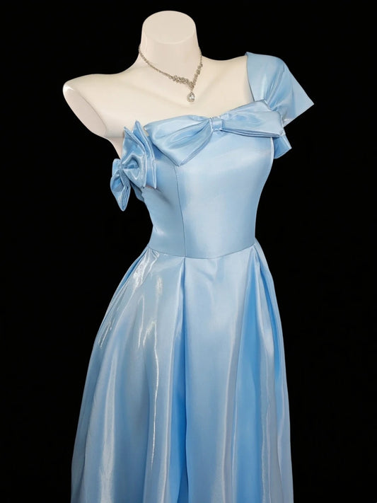 Prinzessinnen-Ballkleider Formelle A-Linie One-Shoulder Blau Lange Partykleider N4537