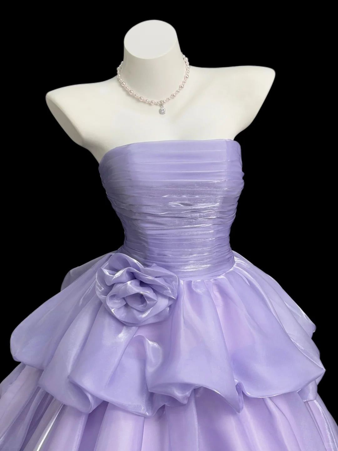 Sweet Prom Dress Ball Gown Strapless Lilac With Ruffled Long Quinceanera Dresses Sweet 16 Dress Formal Outfits RB5445