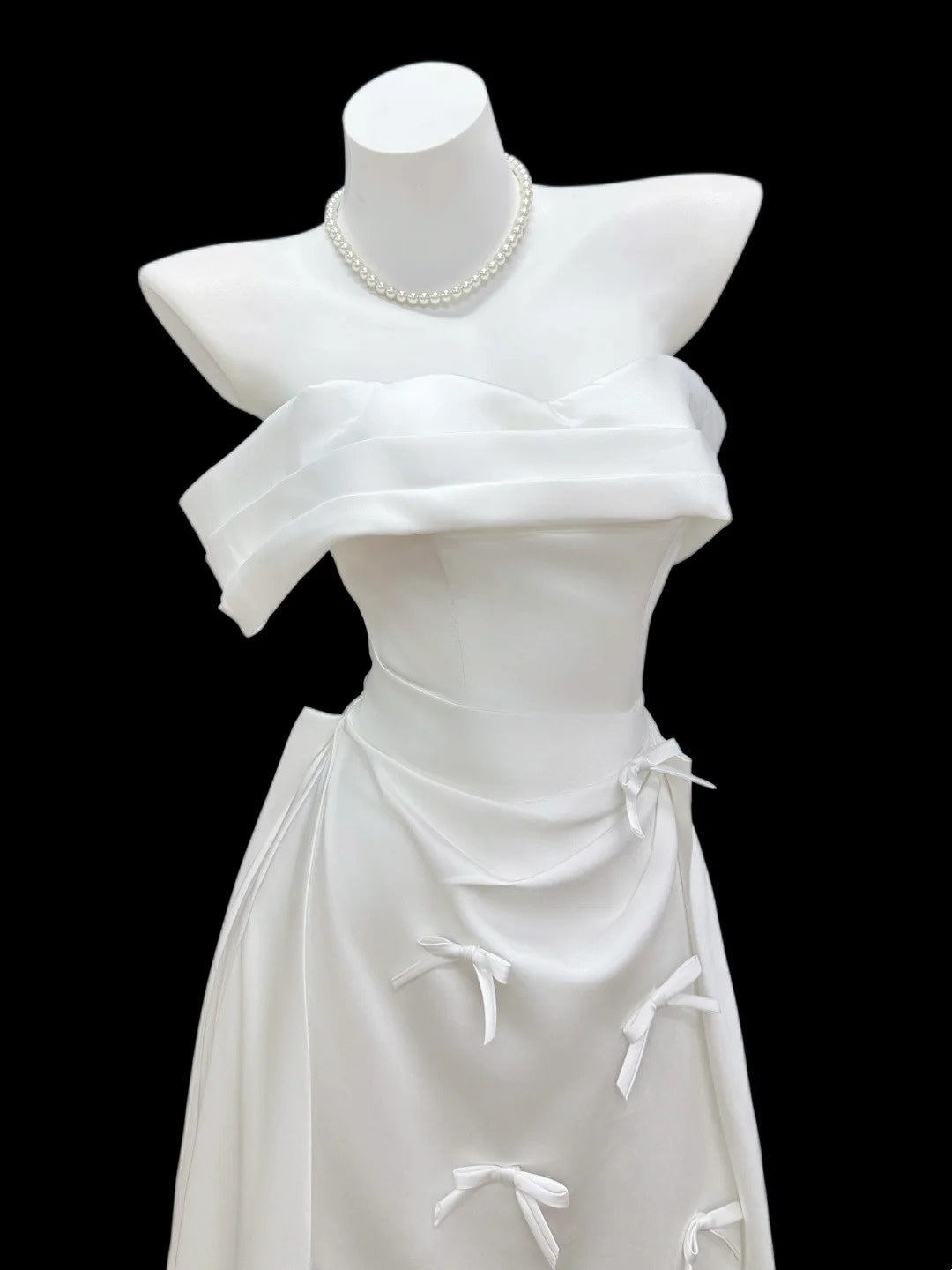 Stilvolle A-Linie schulterfrei weiß lang bodenlang Ballkleider Inspo Abend-Outfits RB4464