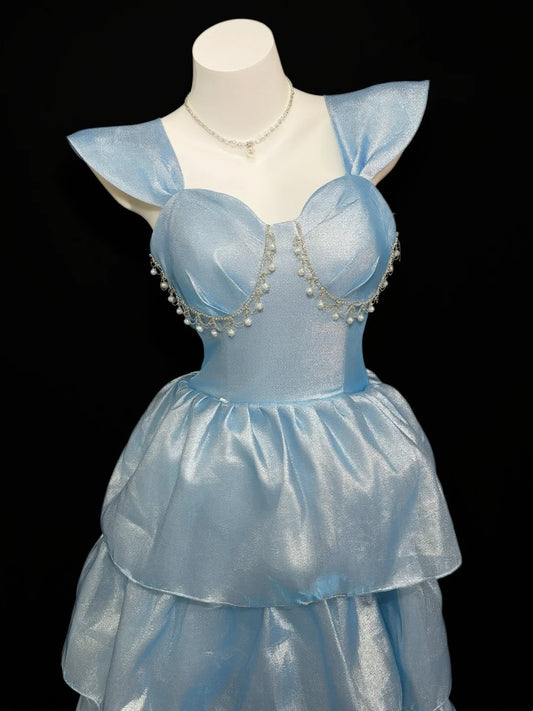 Prinzessin Abschlussballkleider Formelle Ballkleider Herzförmig Blau mit Perlen Lange Partykleider N4536