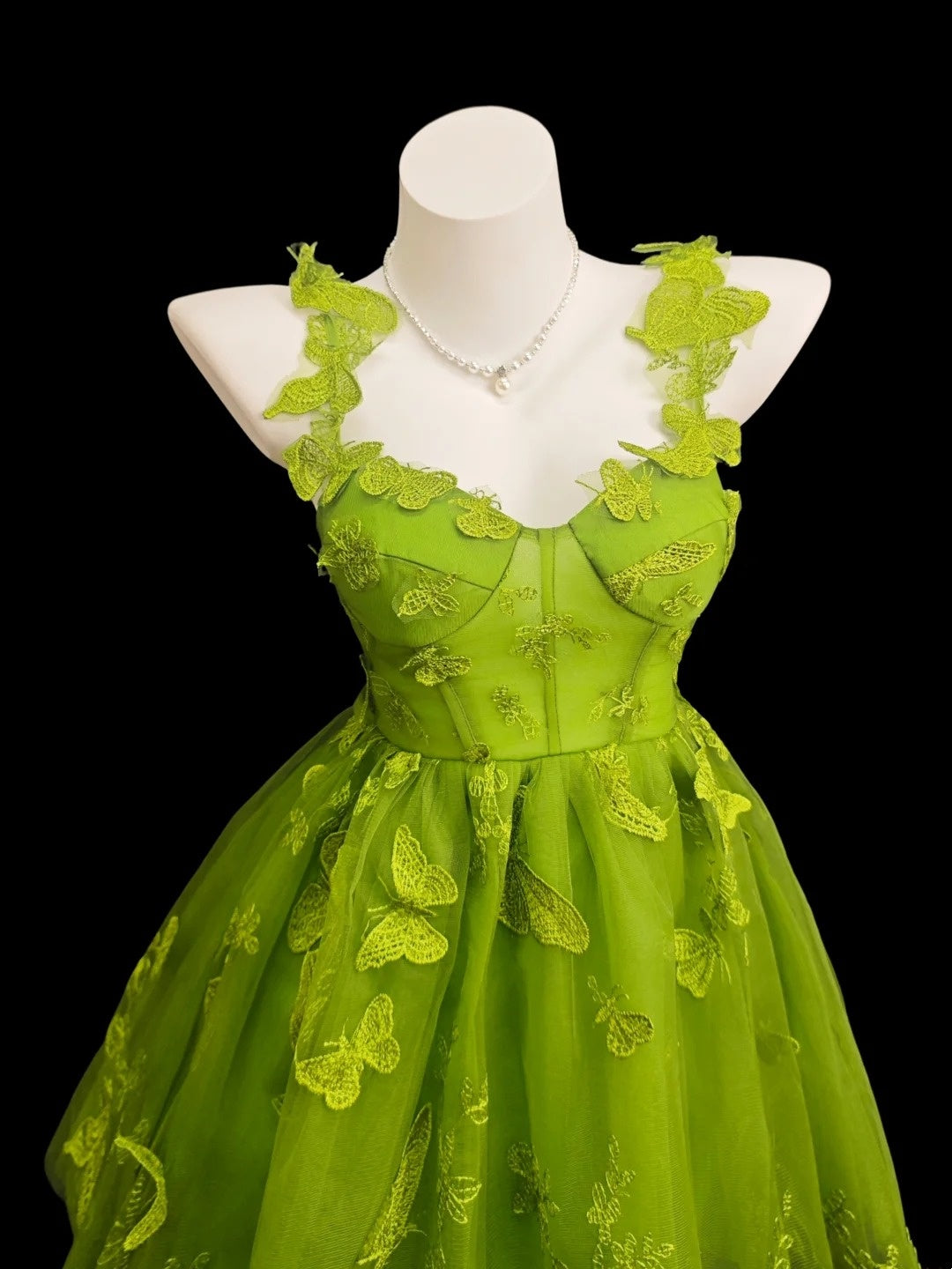 Romantic Ball Gown Spaghetti Strap Green Tulle Lace Senior Inspo Graduation High School Homecoming Dresses N4501