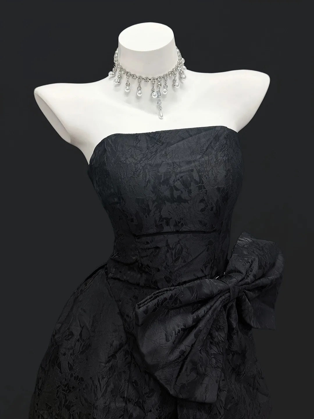 Romantic A Line Strapless Little Black Dress Short With Bow-knot Graduation High School Homecoming Dresses N4492
