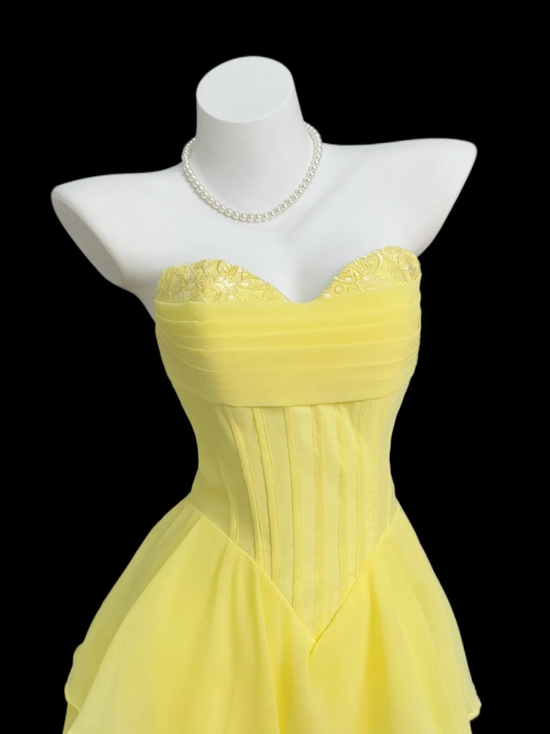 Modest A line Sweetheart Yellow With Lace Date Floor Length Night Evening Outfit Formal Prom Dresses RB5457