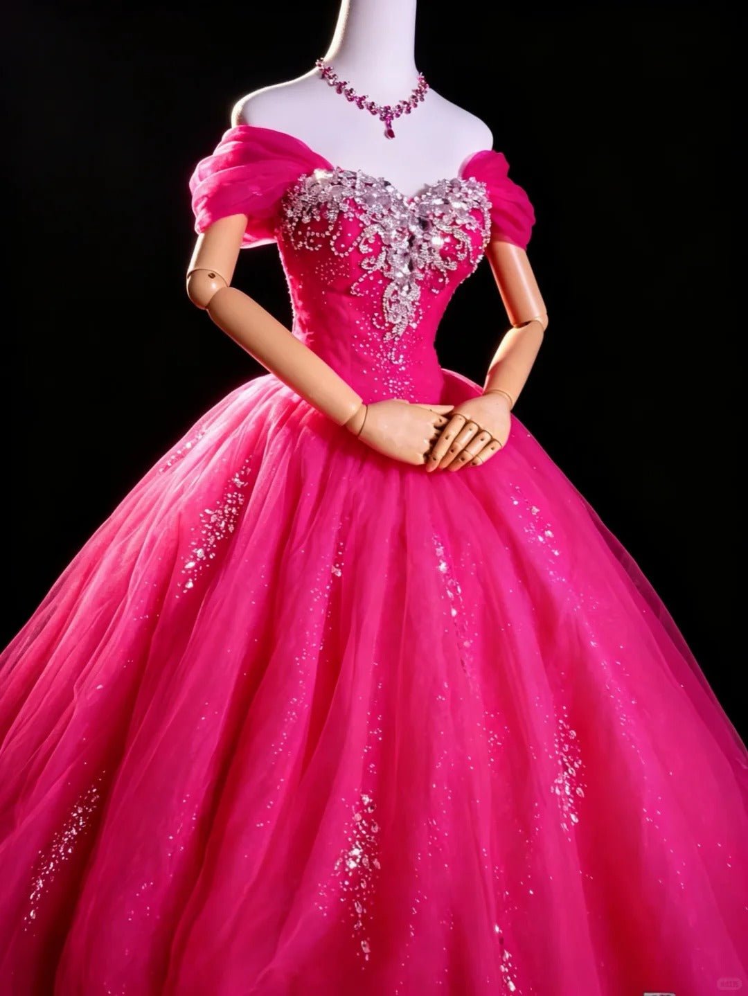 Prinzessinnen Ballkleid Off-Shoulder Hot Pink Quince Kleid Lang Süße 15 16 Quinceañera Kleider Vestido de princesa RB4475
