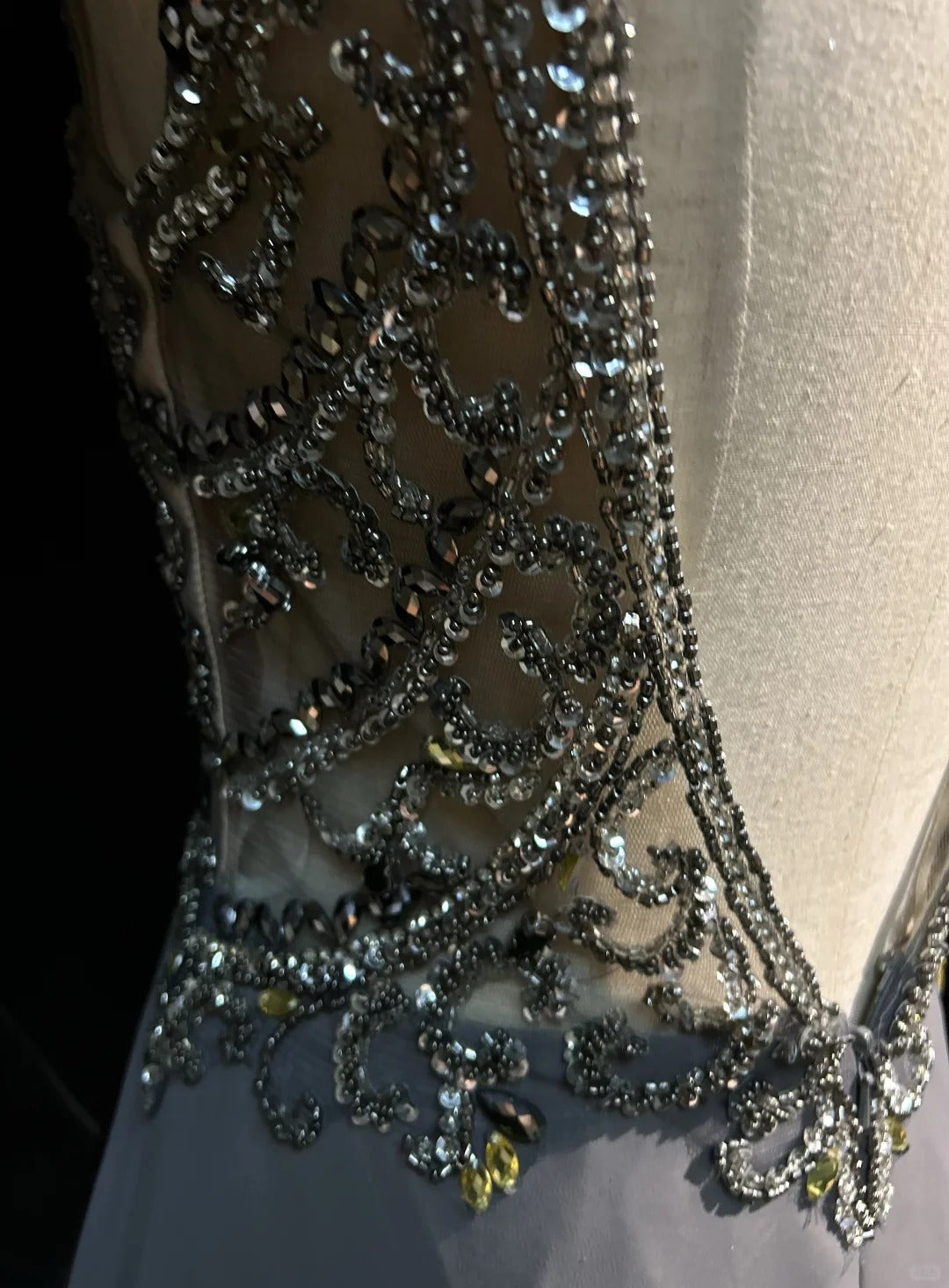 Robes de bal vintage des années 80 A-ligne col rond gris sans manches en mousseline avec perles Tenues de soirée semi-formelles N3615