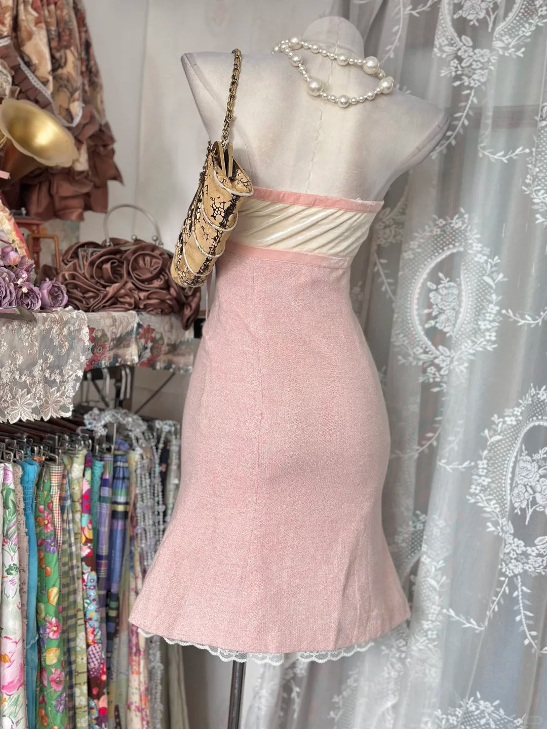 Prom Dress Mermaid Strapless Blush Pink Sequin Knee Length High School Graduation Party Dresses RC1130