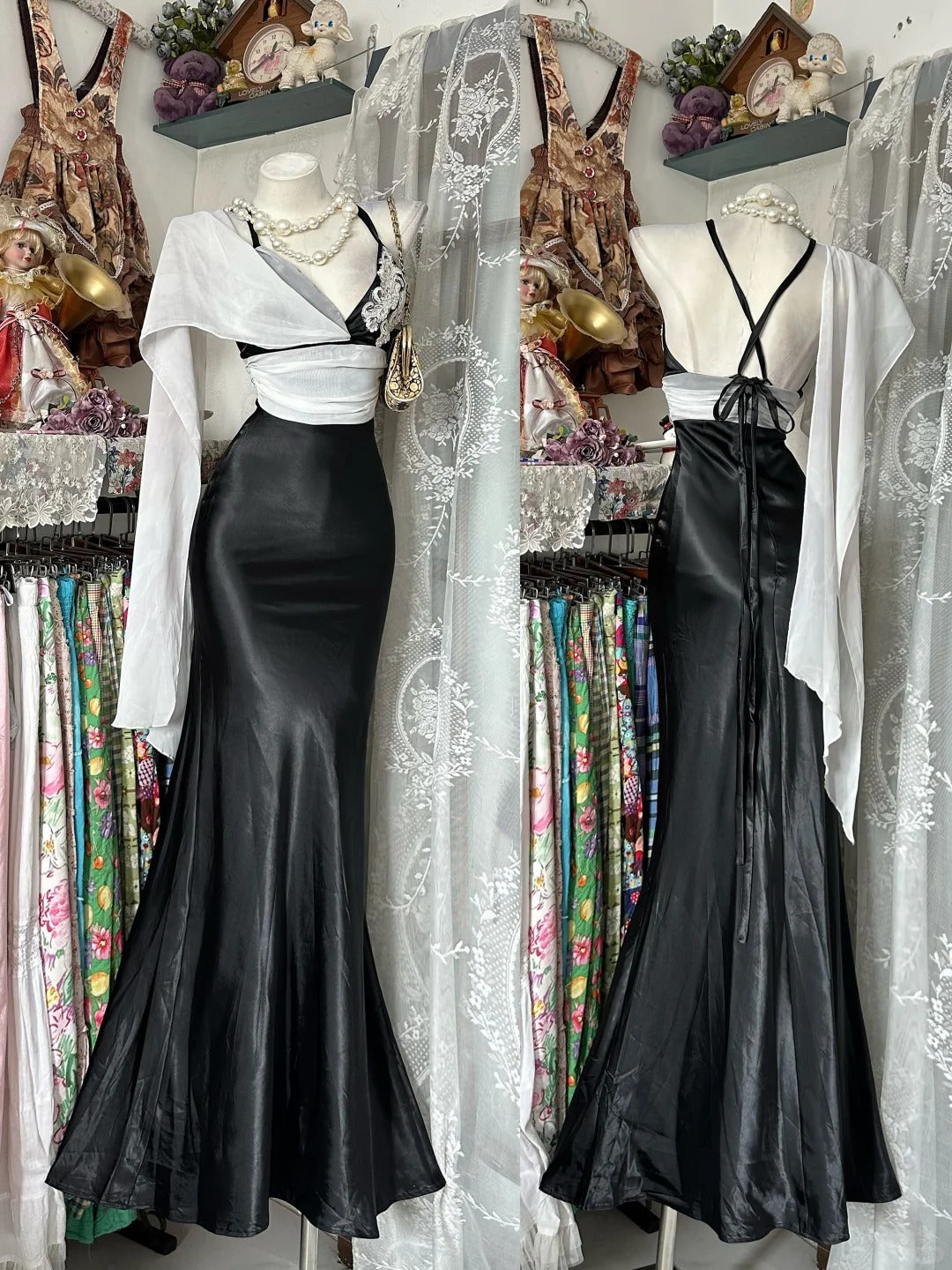 Vintage Prom Dresses Mermaid Halter Black Tie Dress 1950s Retro Classy Party Formal Outfits RB8998