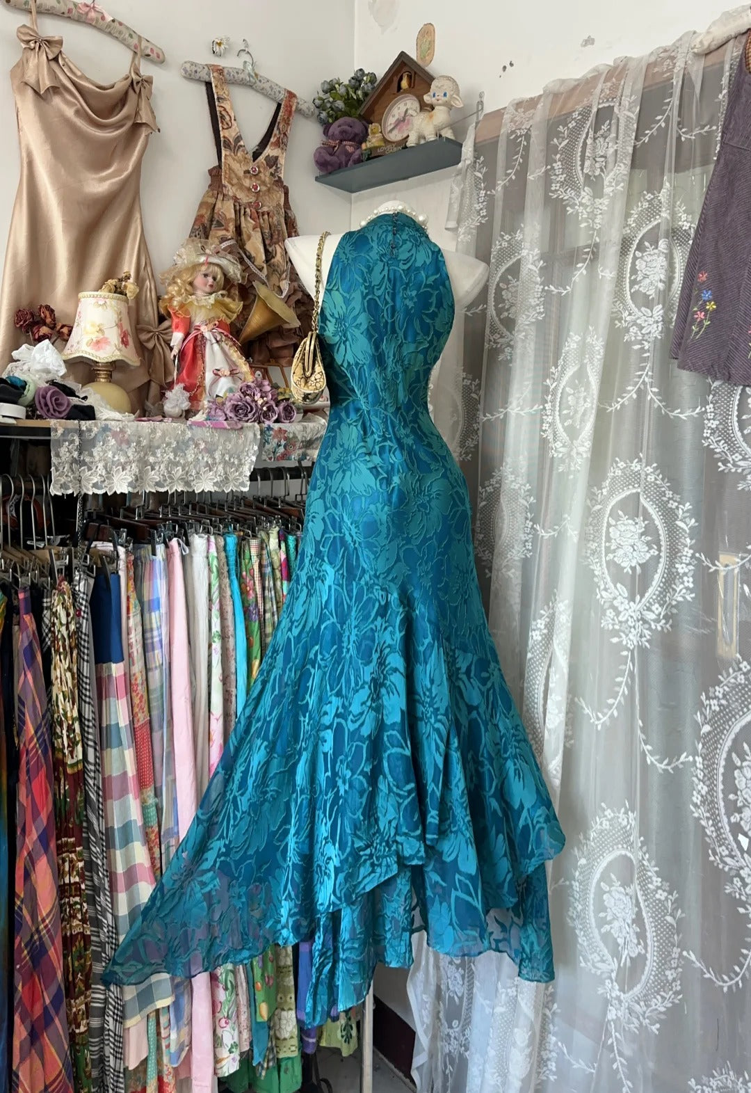 Flamboyant Mermaid Halter Blue Long Date Night Evening Outfit Formal Prom Dresses RB5300