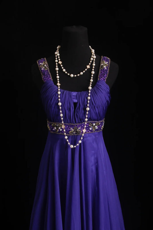 Vintage A line Square Neck Purple With Beading Chiffon Floor Length Prom Dresses Inspo Evening Outfits RB4342
