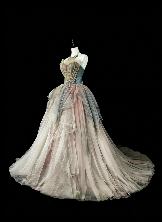 Bescheidene Ballkleider für den Abschlussball, herzförmiger Ausschnitt, Tüll, ärmelloses Abendkleid, langes Quinceañera-Kleid N3076