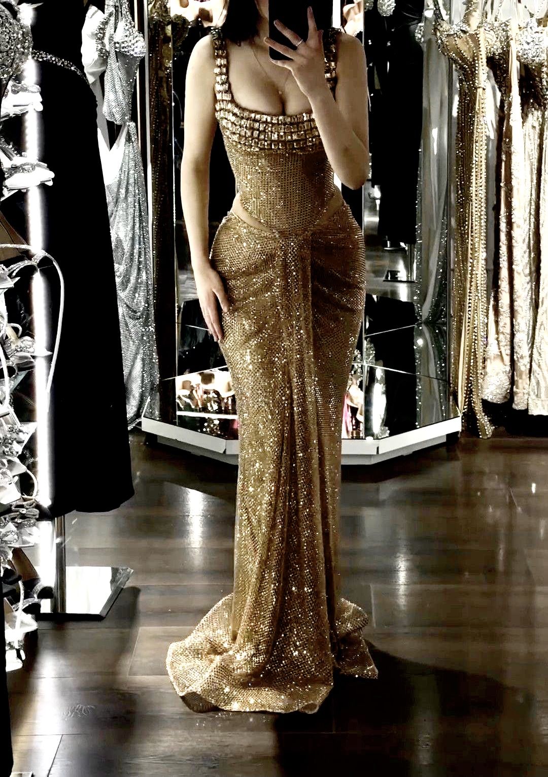 Sexy Mermaid Square Neck Gold Sequin With Beaded Prom Dresses Long Evening Formal Gown Wedding Party Gowns N362