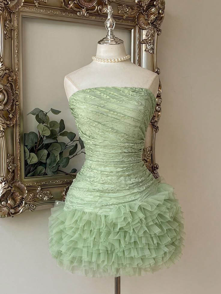 Sweet Sheath Mint Green Lace Strapless Short Mini Birthday Party Homecoming Dresses RB6306