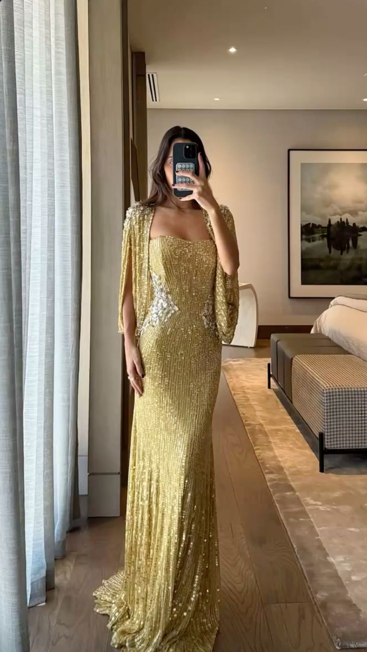 Sparkly Evening outfit Mermaid Sweetheart Gold Sequined With Cape Jacket Prom Dresses Long Formal Dress RC1469