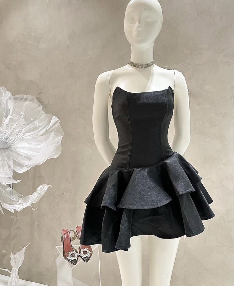Pretty A Line Strapless Little Black Homecoming Dresses Short Party Dress Birthday Outfits RB4168