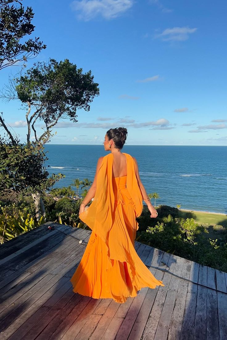 Charming Orange Strapless Sleeveless Chiffon Prom Dress A-Line With Zipper Pleats AB996
