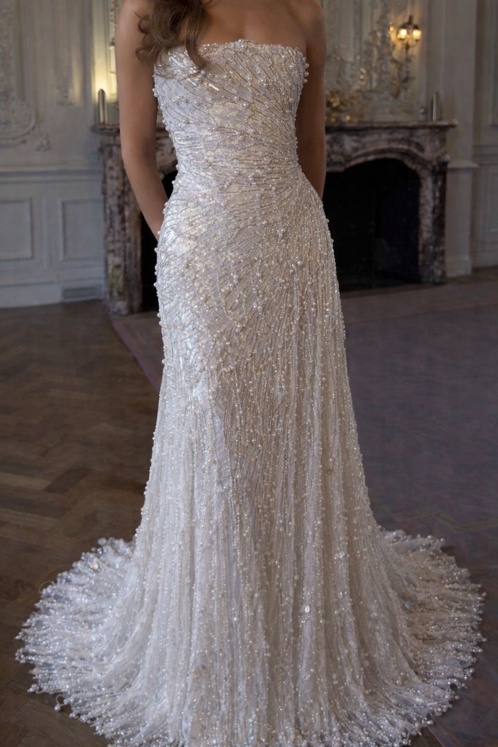 Robes de mariée artistiques fantaisie conte de fées sirène bustier perles blanches longues robes de mariée N2270