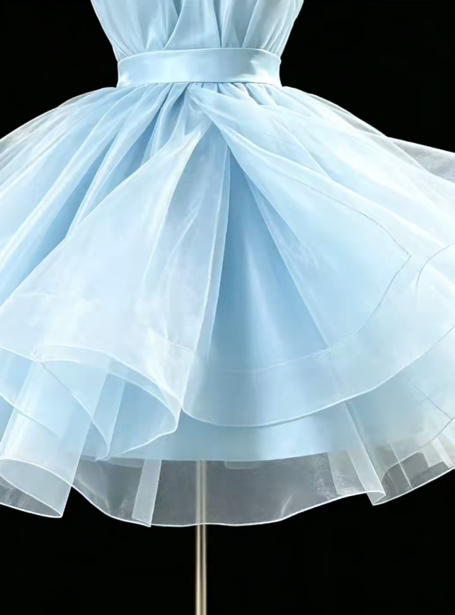 Cute Ball Gown Halter Blue Tulle Short Mini High School Ideas Homecoming Dress Inspo Birthday Dresses Senior Graduation Outfits RB7190