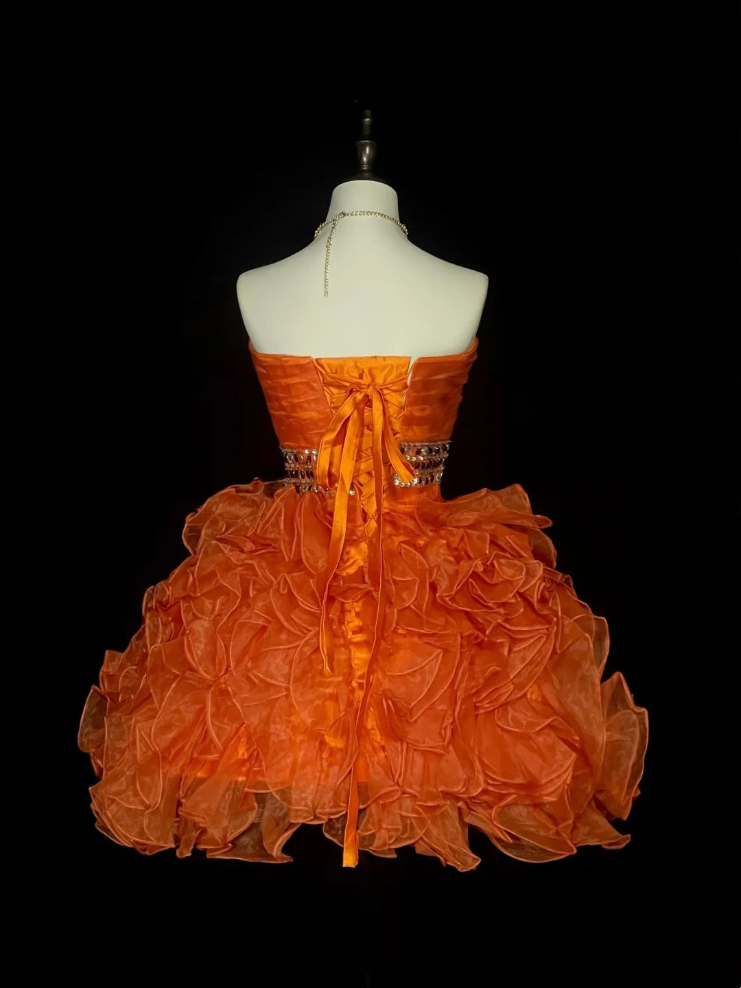 Robe de bal bustier unique en tulle orange, inspiration années 2000, robes de bal courtes, inspiration robes de soirée N1368