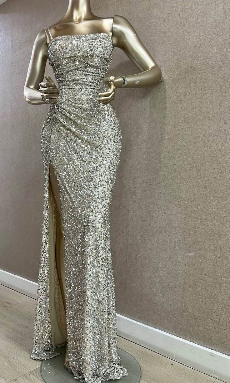 Prom Dresses ideas Sparkly Mermaid Strapless Sequined Slit Formal Party Gown 8th Grade Dress RC0895