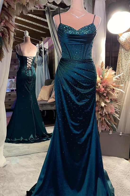 Sexy Meerjungfrauen-Abendkleid aus Satin mit Spaghettiträgern und offenem Rücken – perfekt für Partys, Abschlussbälle und den 22. Geburtstag (AB1325)