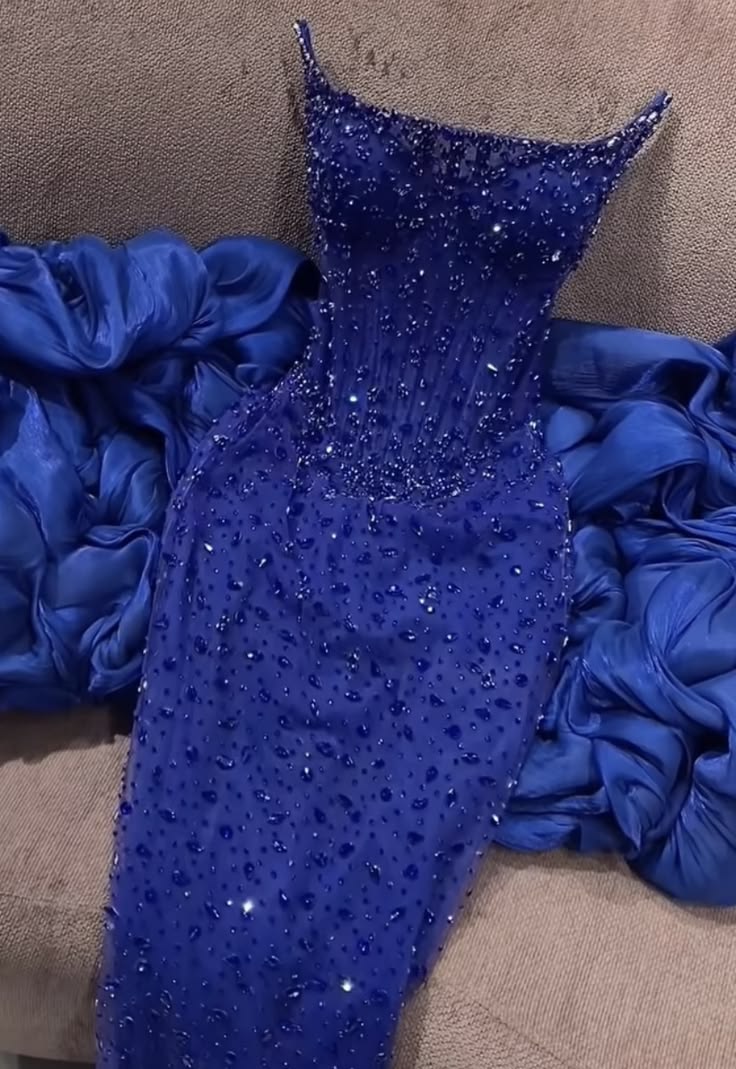 Gorgeous Evening outfit Mermaid Strapless Royal Blue Sequin Prom Dresses Long Formal Dress RC1413