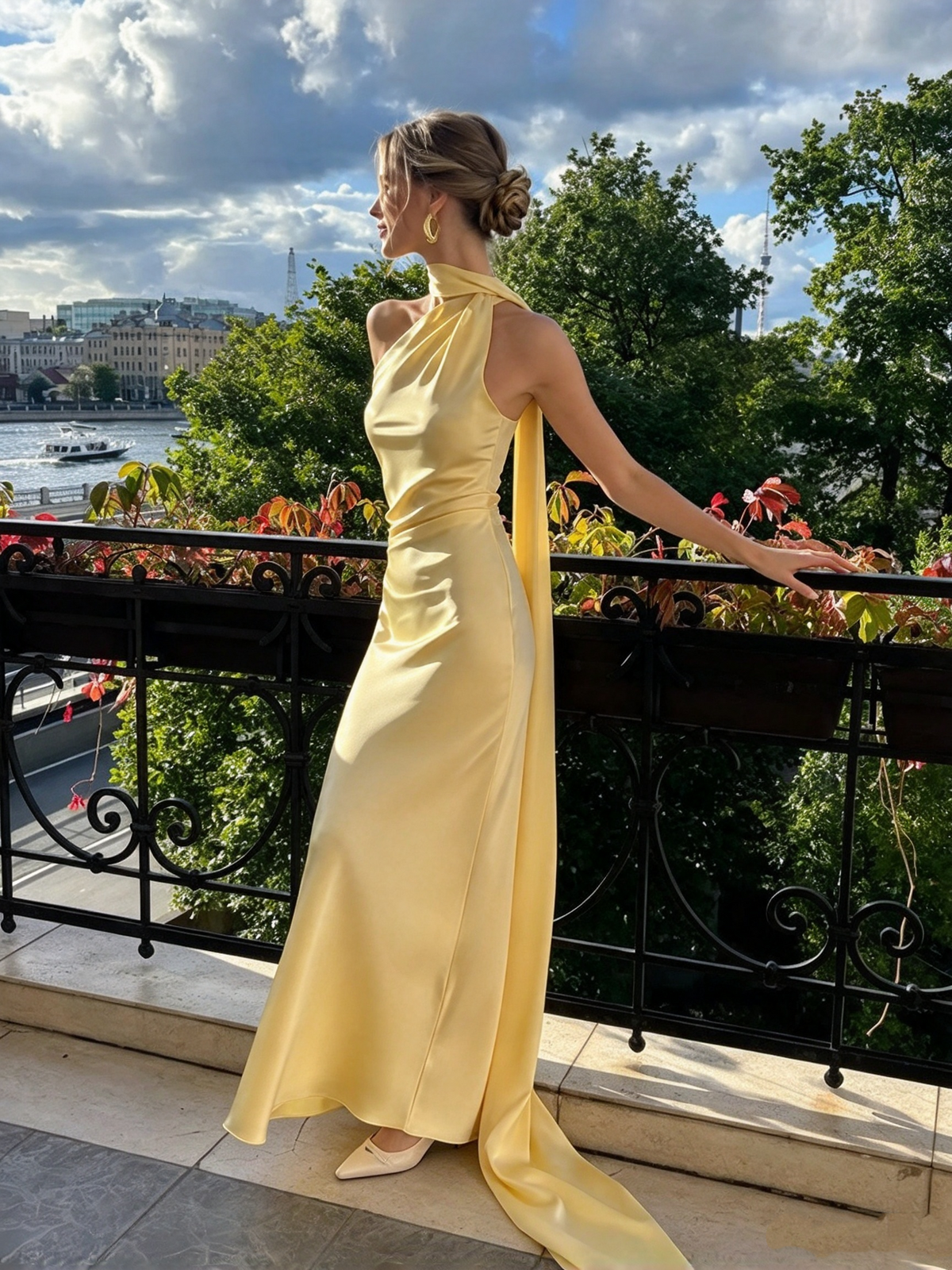 Schlichtes, gelbes, langes Meerjungfrauen-Abendkleid mit One-Shoulder-Ausschnitt, elegant und perfekt für festliche Anlässe wie Abschlussball oder Dinnerpartys (AB2048)