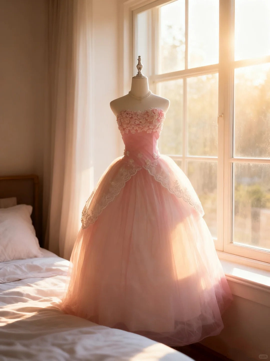 Elegantes Ballkleid Trägerlos Rouge-Rosa Mit Spitze Quinceañera-Kleid Voluminös Lang Sweet 16 Quinceañera-Kleider Vestido de Princesa RB4496