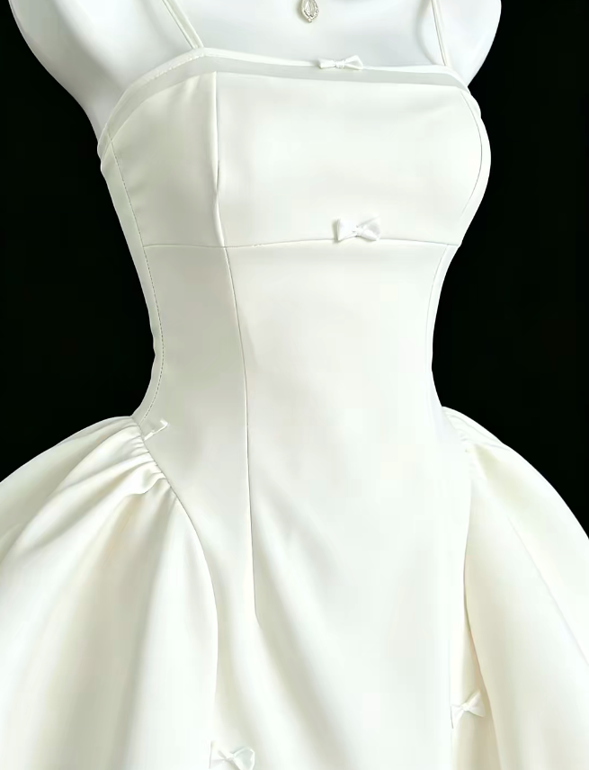 Simple Ball Gown Spaghetti Straps White Satin Mini University Ideas Homecoming Dresses Inspo Short Hoco Court Gowns RB7194