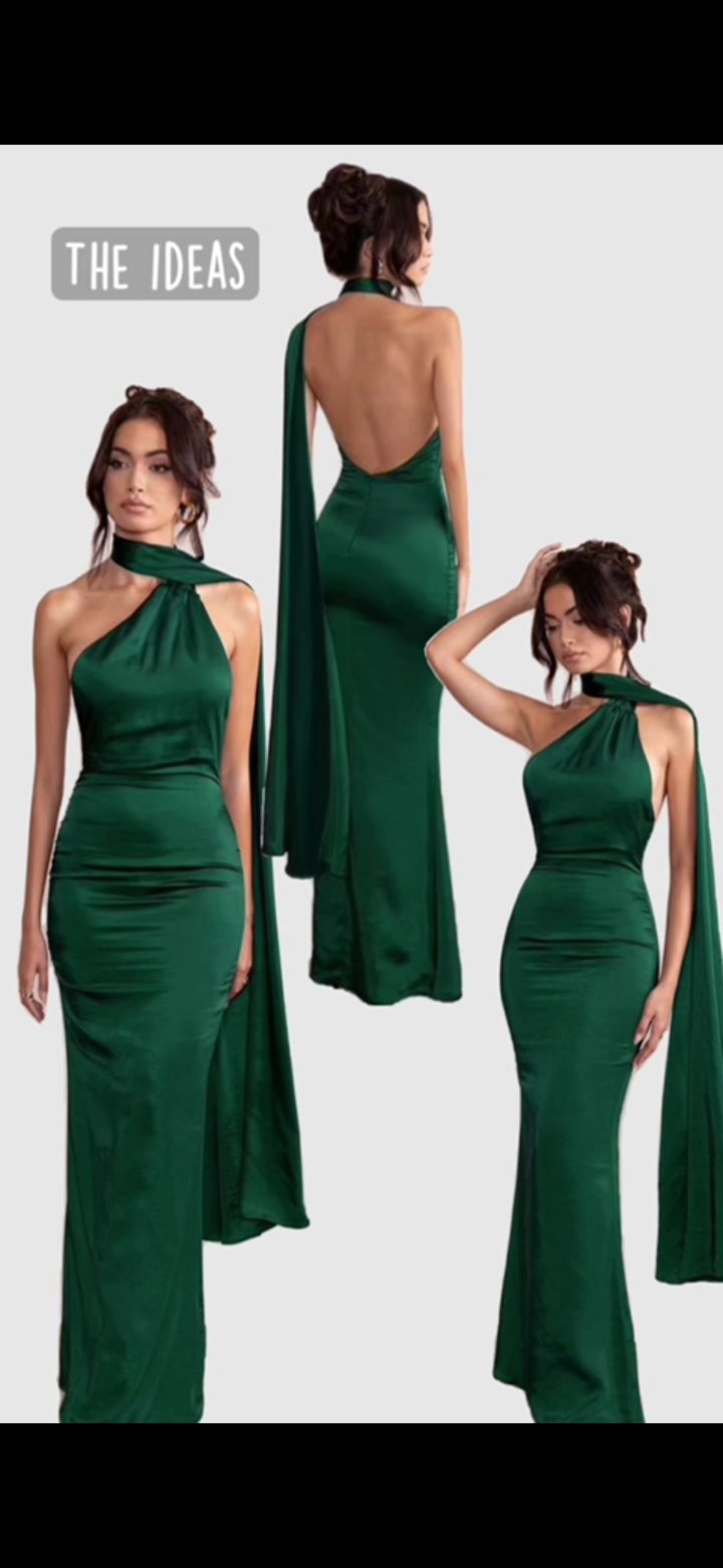 Bescheidene Meerjungfrau, hochgeschlossen, grün, Satin, ärmellos, Frühling, Sommer, Event-Outfits, Hochzeitsgastkleider RB3829