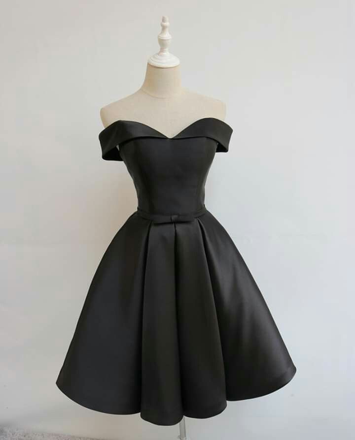 Simple Ball Gown Black Off The Shoulder Satin Short Homecoming Dresses Party Cocktail Hoco Outfits RB8750