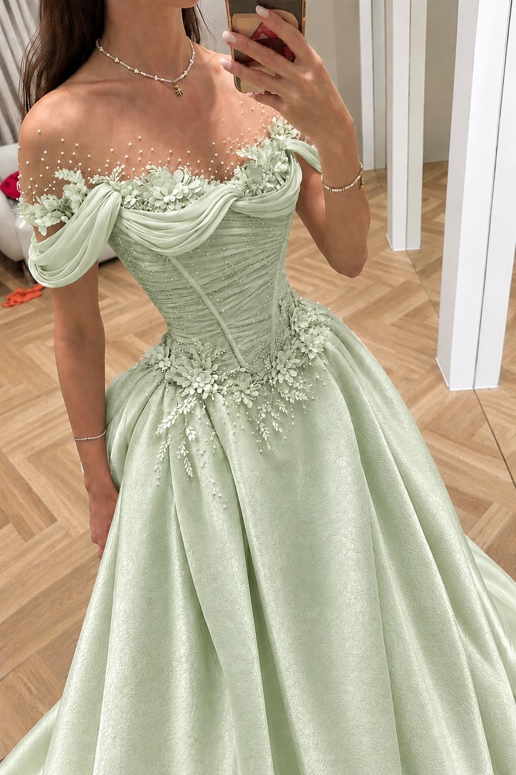 Pretty Mermaid Beaded Long Prom Dresses Off The Shoulder with Beading RC1299