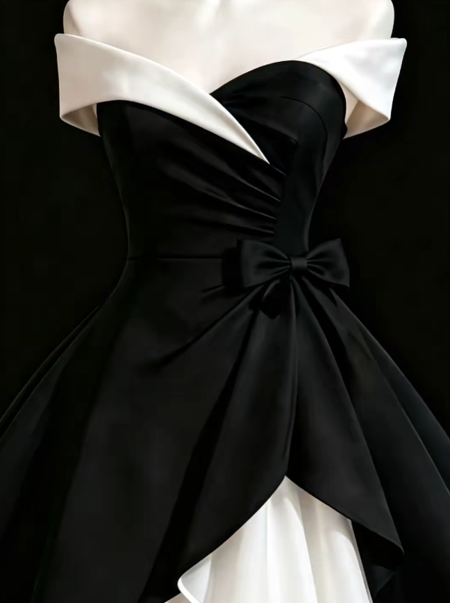 Cute Ball Gown Off The Shoulder Black Satin Mini University Ideas Homecoming Dress Inspo Short Birthday Dresses Senior Graduation Outfits RB7197