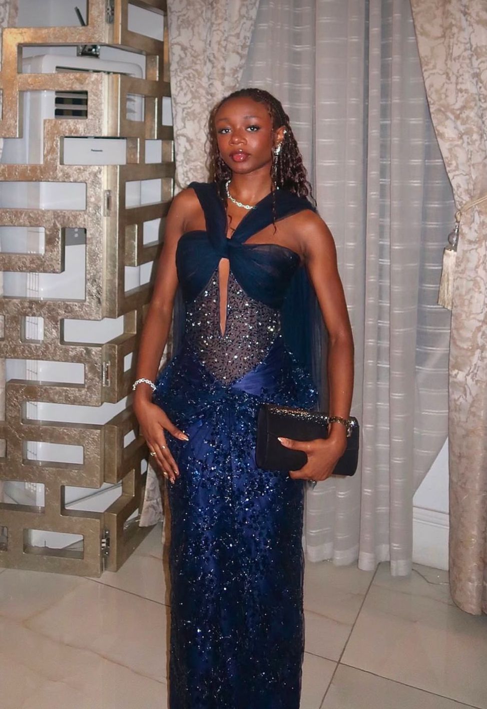 Elegant Formal Prom Dress Long Mermaid Halter Navy Blue Evening Gown for Black Women Special Occasions RC0219
