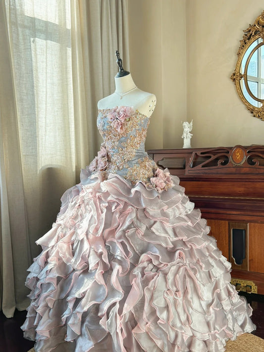 Cute Ball Gown Strapless With Layers Tiered Sweet 16 Dresses Long 15 Vestidos De Fiesta N2267