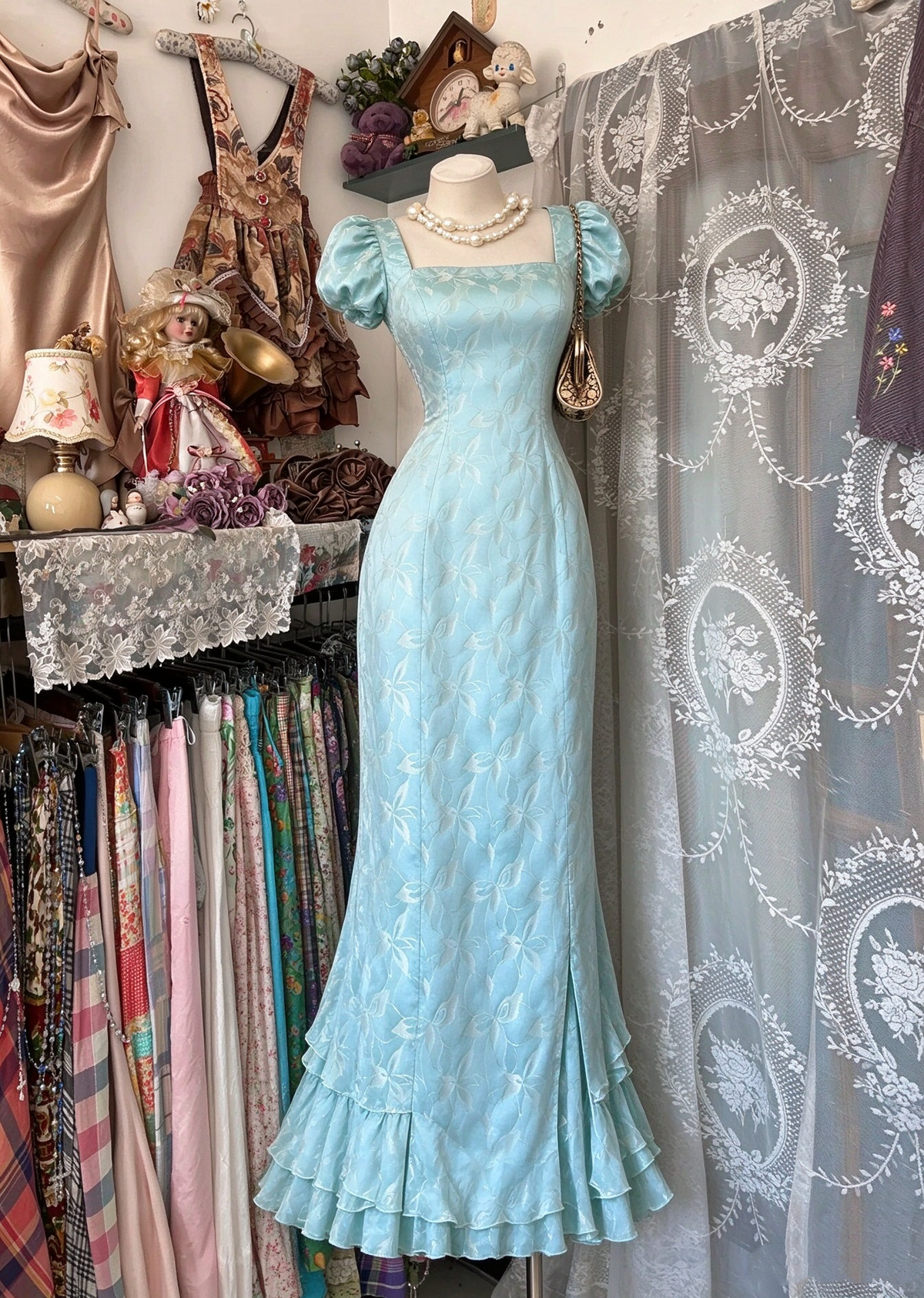 Prom Dress Sexy Mermaid Square Neck Blue Satin Long Party Evening Formal Gown RC1234