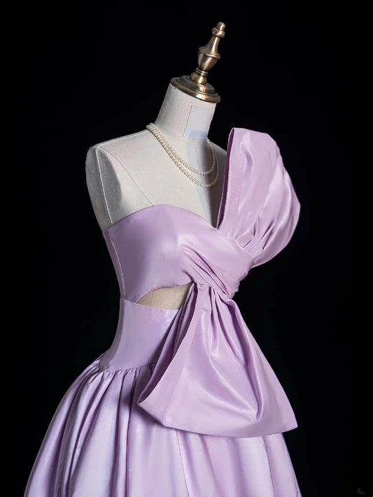 Ball Gown Strapless Lilac Satin Sleeveless With Bow-knot Women's Dress Long Quinceanera Dresses Sweet 16 Quince Dress N1176