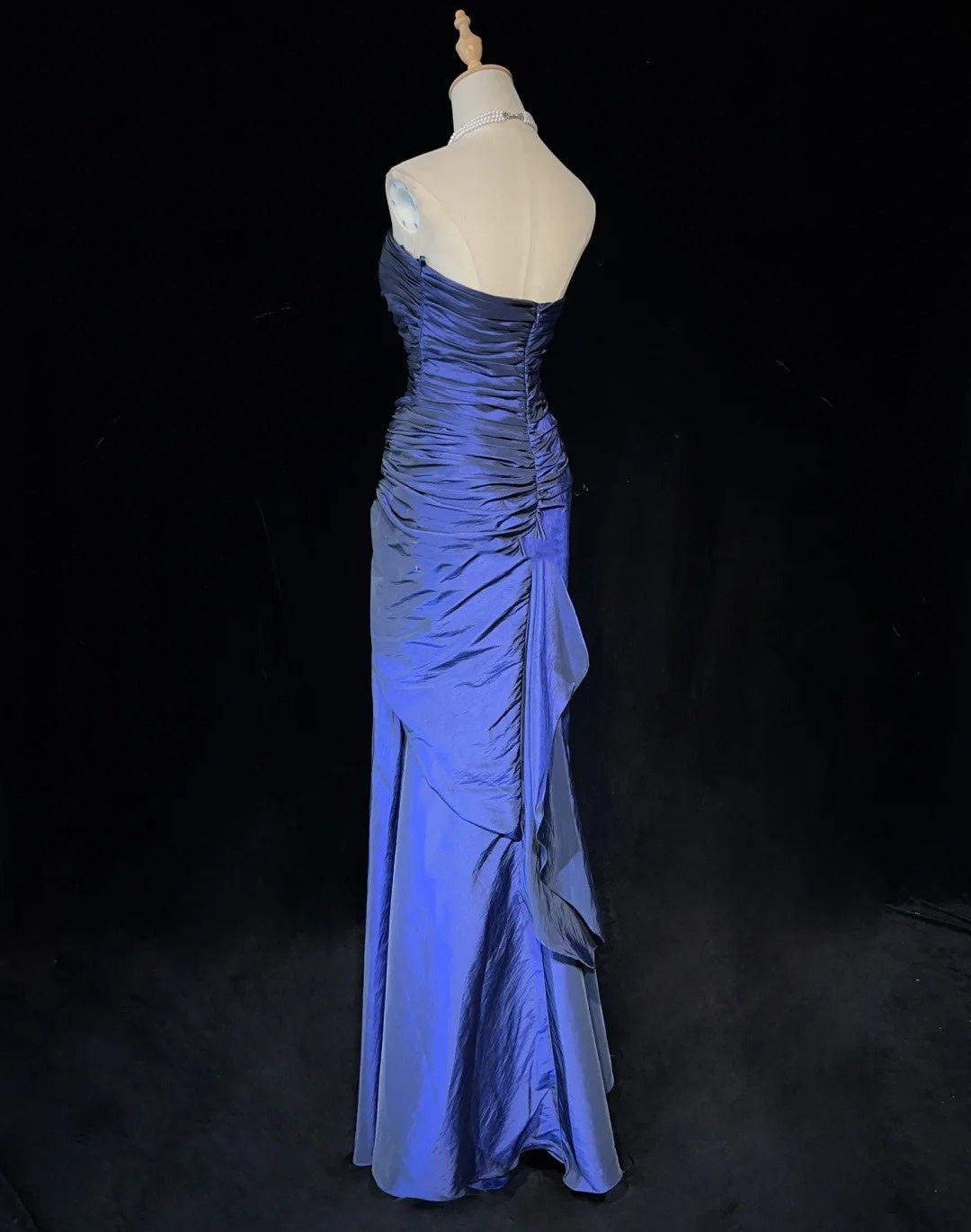Robes de bal vintage des années 90 sirène bustier en taffetas bleu marine avec perles, longue robe de soirée semi-formelle N3669