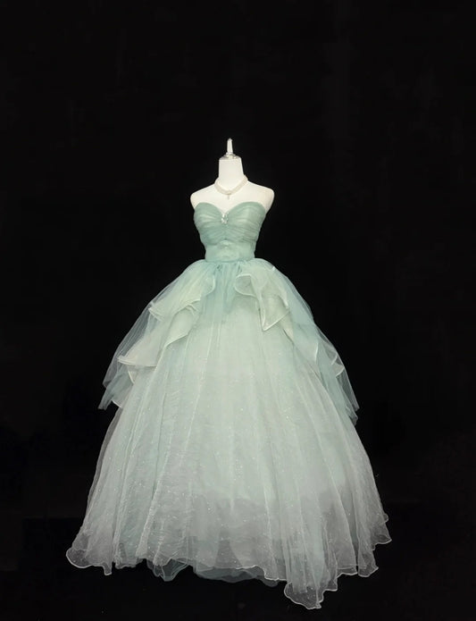Sweet 16 Dresses Long Ball Gown Sweet Sixteen Long Birthday Dress Strapless Sage Green Formal Gown RC0362