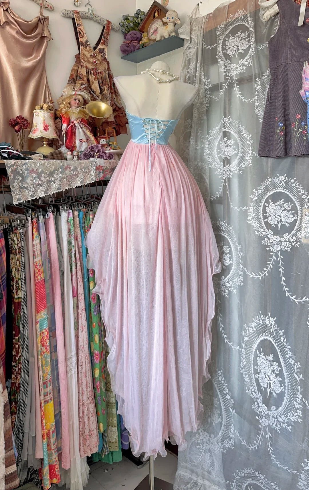 Elegante Ballkleider High-Low-Ausschnitt Herzförmig Rosa Chiffon Lange Formelle Abendkleider N3727