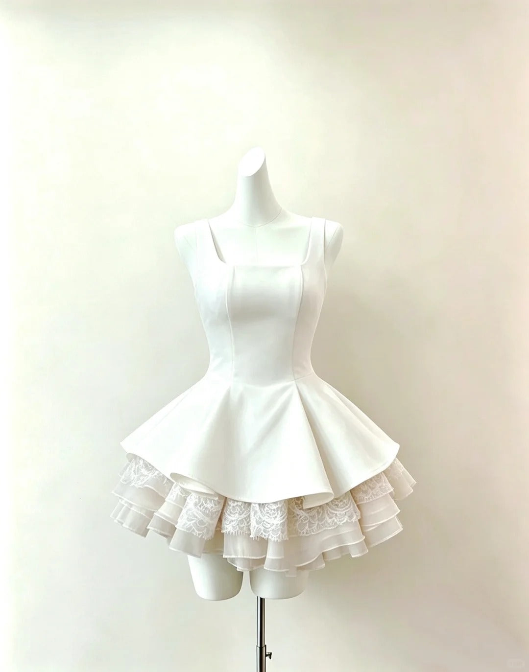 Classy Ball Gown Square Neck White Lace Satin Night Short Graduation Dress Inspo Senior Homecoming Outfits RB4857