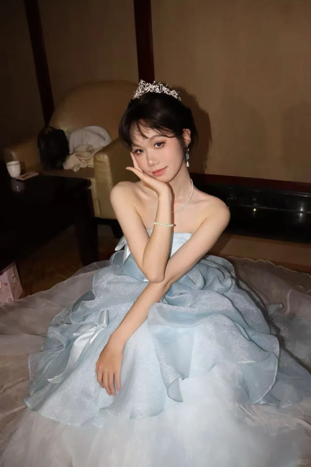 Sweet 16 Dresses Long Ball Gown Sweet Sixteen Long Birthday Dress Lace Strapless Blue Formal Gown RC0370
